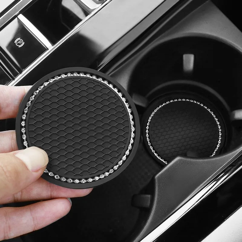 2Pcs Car Bling Rhinestone Cup Holder Drink Pad Interior Decoration Anti-slip Mat Round Durable Coaster Heat Resi Car Accessories