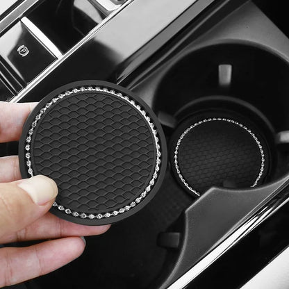2Pcs Car Bling Rhinestone Cup Holder Drink Pad Interior Decoration Anti-slip Mat Round Durable Coaster Heat Resi Car Accessories