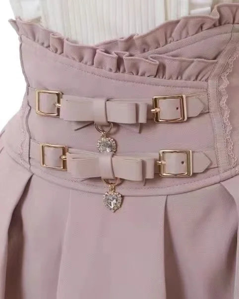 Japanese Sweet Lolita Style Mini Skirt Women Retro Elegant Lace Bandage Party Cake Skirts Female Gothic Y2k Metal Buckle Skirts