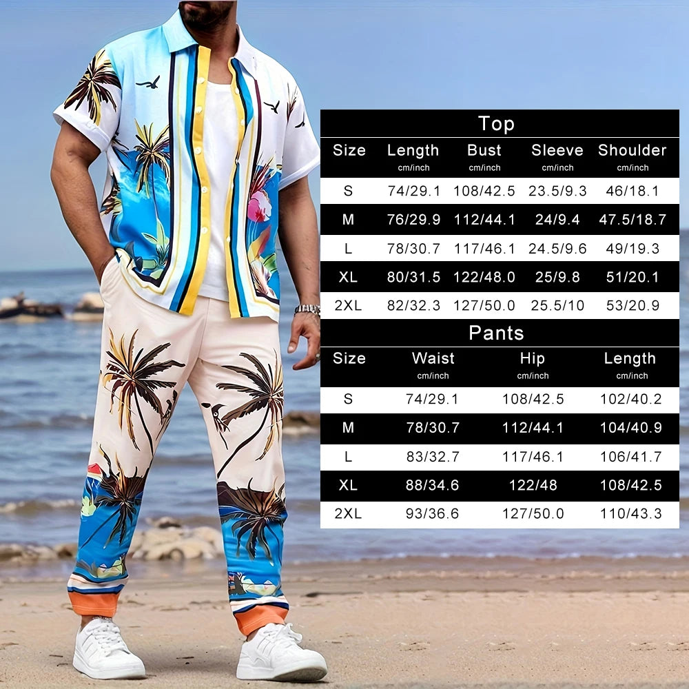 2025 Autumn Geometric Color Block Printed Short-sleeved Set, 2pcs Daily Casual And Loose Men's Shirt Set, Casual And Fashionable