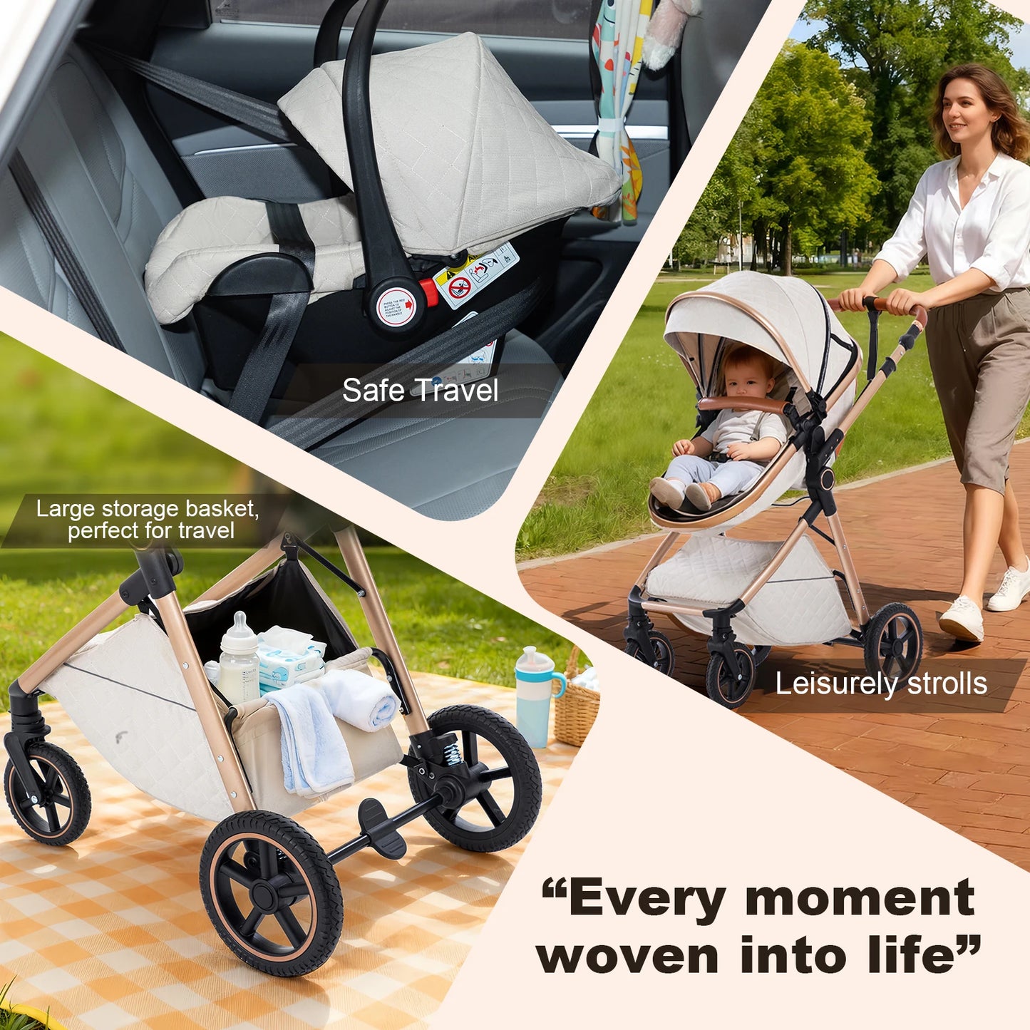 Luxury Baby Stroller 3 in1 Portable Baby Carriage Folding Prams High Landscape Car for Newborn Baby Adjustable Handle travel