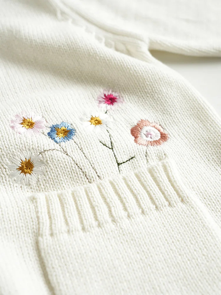Baby Girls Embroidery Sweater Cardigan Autumn Fashion Cotton Floral Collar Kids Knitted Cardigan Rabbit Coat Outerwear Korean
