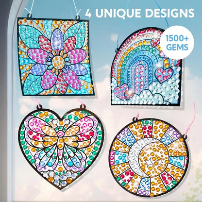 JOYFY 4PCS Window Art Suncatcher Kits Fun Gem Painting Kits Diamond Art for Boys Girls Birthdays Christmas Gift
