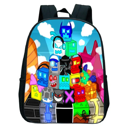 16 Inch Angry Geometry Dash Backpack Boys Girls Bookbag Cartoon Game Kids Kindergarten School Bags Toddler Childcare Backpack