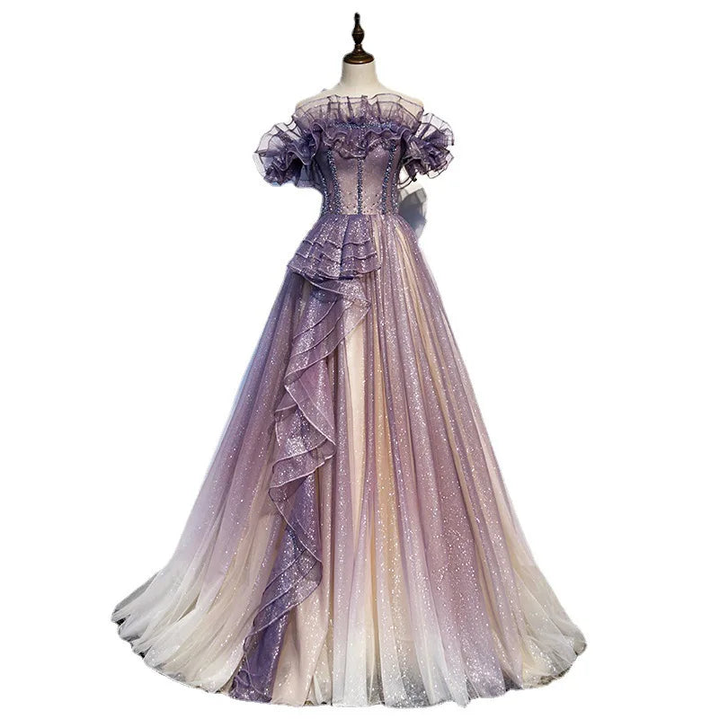 Evening Dress Women 2024 New Autumn And Winter Temperament Banquet Host Fairy Celebrity Slim Dress Wedding Bridesmaid prom dress
