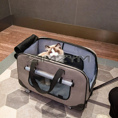 Foldable Pet Trolley, Detachable Windproof Cat Bag, Breathable Cat Carriers, Portable Pet Trolley Case