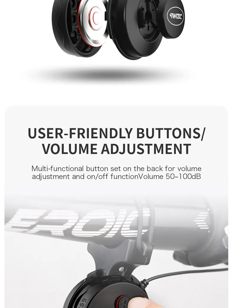 TWOOC Bicycle Electronic Horn Volume Adjustment 4 Kinds of Classic Cingtones Rechargeable 100dB Not Harsh Road Mountain Bike
