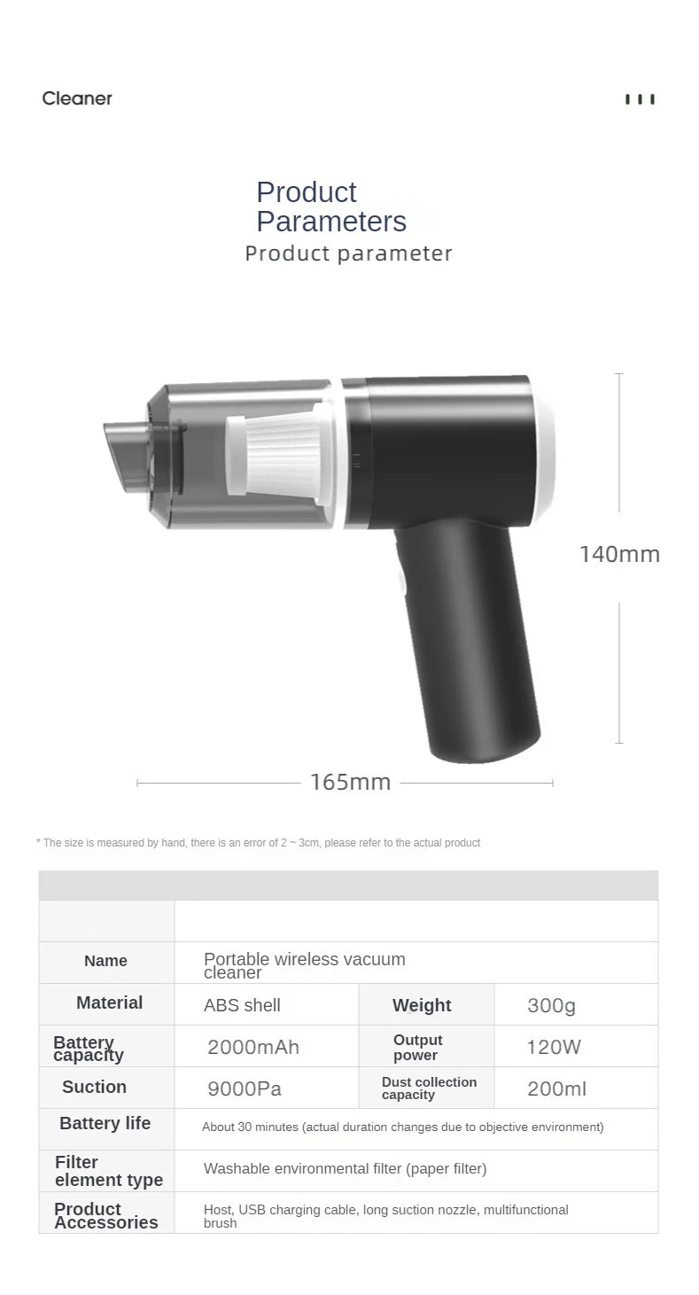 Wireless Car Vacuum Cleaner Portable Vacuum Cleaner Dual Use for Home and Car 120W High Power Powerful Vacuum Cleaner Bring LED