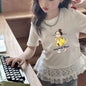 Childrens clothing baby girls summer casual lace t-shirt 2025 short sleeved Lace splicing new white tops 3-12 kids clothes