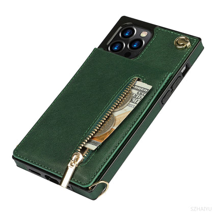 Zipper Wallet for IPhone 17 Air 16 16E 15 14 13 12 11 Pro Max Plus Case with Card Holder Lanyard Strap Crossbody Leather Cover