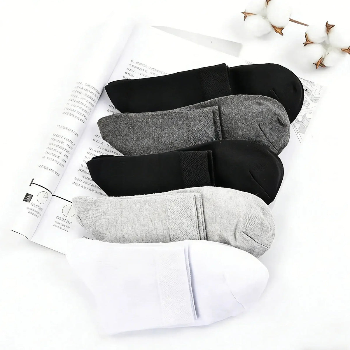 5 pairs of men's mid-calf socks, pure cotton sweat-absorbing odor-resistant autumn/winter business socks for all seasons