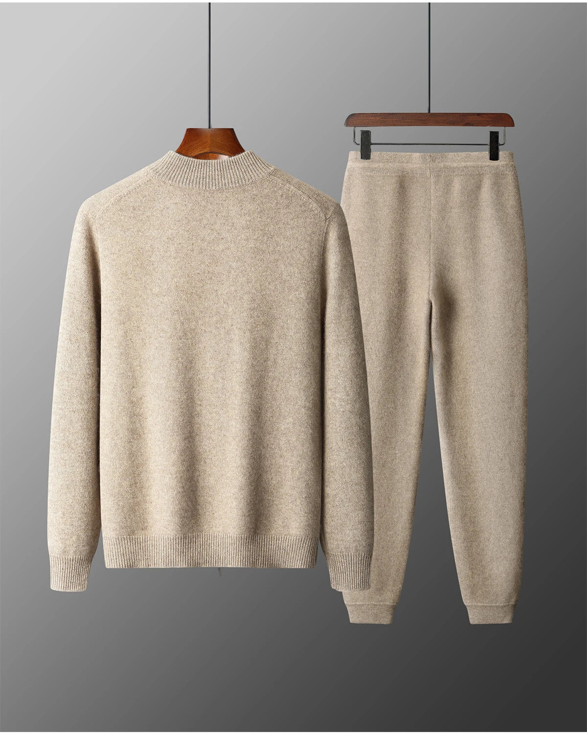 100% Merino Wool Two-piece Suit for Men Autumn Winter Knitting Zipper Cardigan and Slim-fit Pants Warm Thickened Clothing Sets
