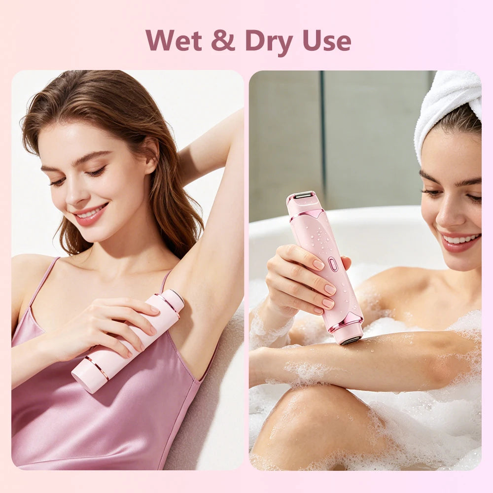 Electric Shaver for Women Waterproof Wet & Dry Hair Razors 2 in 1 Double Head Portable Bikini Hair Trimmer Detachable Head Shave