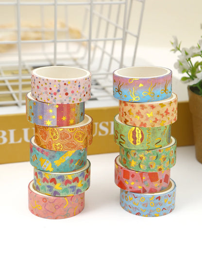 Creative Floral Hot Foil Washi Tape Set,12 Rolls Decorative Masking Tape for Scrapbooking,Journaling,DIY Gift Supplies