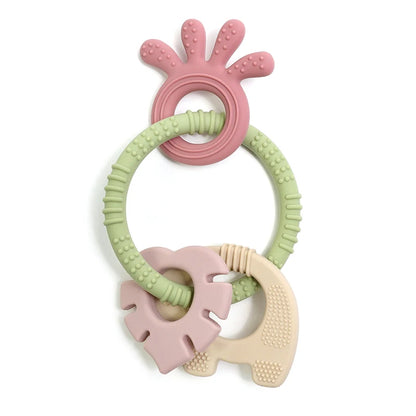 4 In One Baby Silicone Teether Ring BPA Free Rattles Bracelet Food Grade Elephant Cute Octopus Shaped Teething Ring Toys
