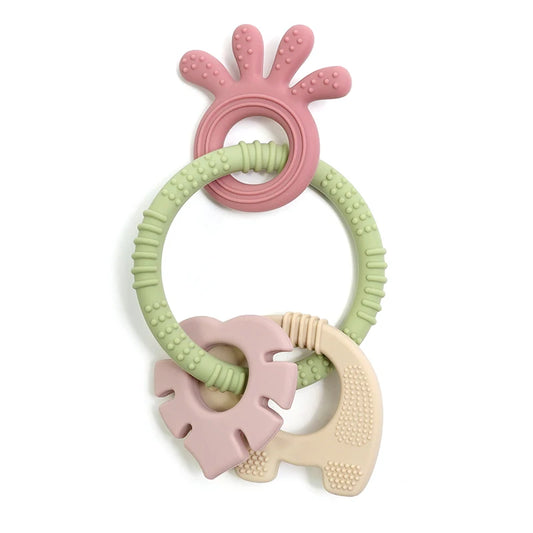 4 In One Baby Silicone Teether Ring BPA Free Rattles Bracelet Food Grade Elephant Cute Octopus Shaped Teething Ring Toys