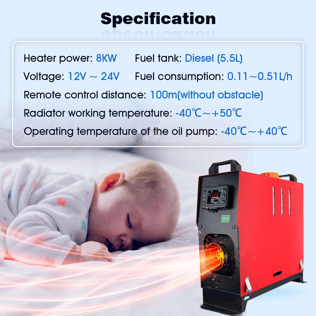 Diesel Heater 5-8KW 12V-24V All in One Car Diesel Air Heater Muffler Remote Control Fast Heating Defrost Defog for Campers Truck