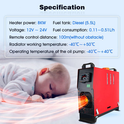 Diesel Heater 5-8KW 12V-24V All in One Car Diesel Air Heater Muffler Remote Control Fast Heating Defrost Defog for Campers Truck