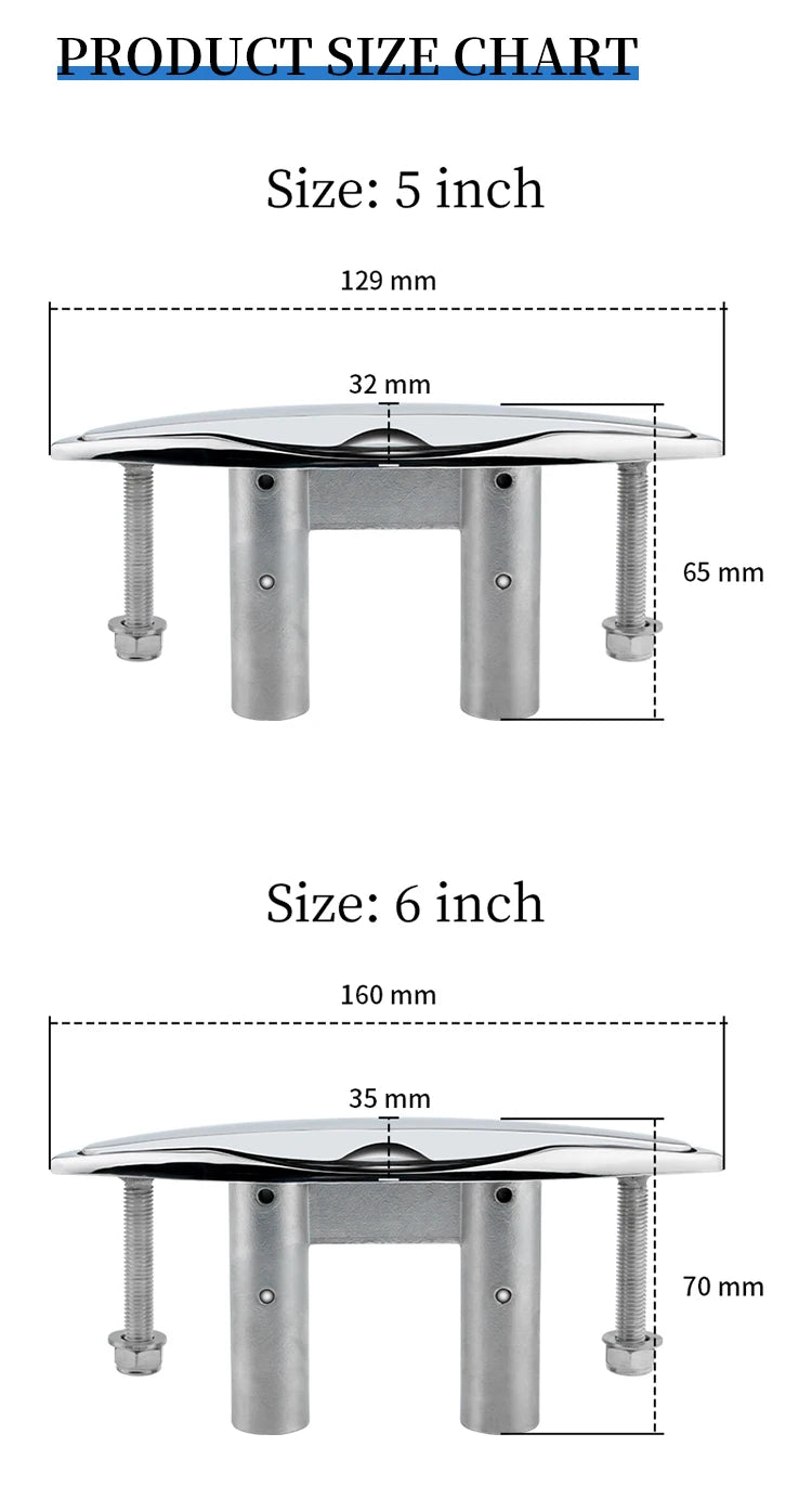 5/6 Inch 316 Stainless Steel Flush Cleat Boat Pop Up Cleat Pull Up Boat Accessories Mount Retractable Mooring Rope Yacht