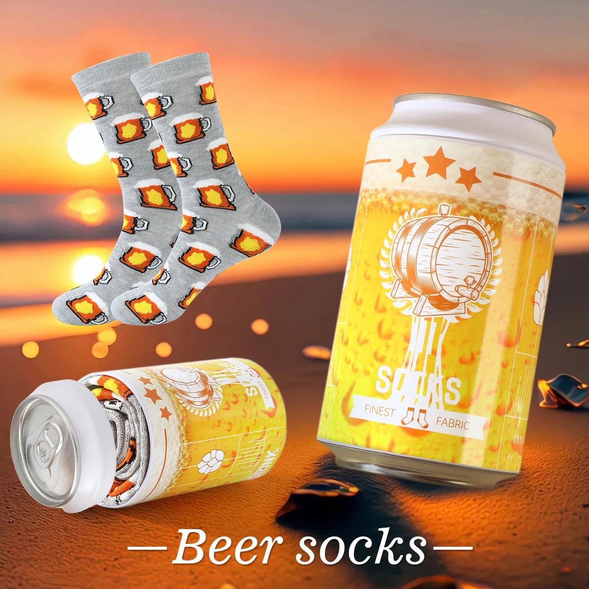 A pair of unique beer personalized patterns socks men and women on the eve of Halloween Give Friends Gift Socks Four Seasons