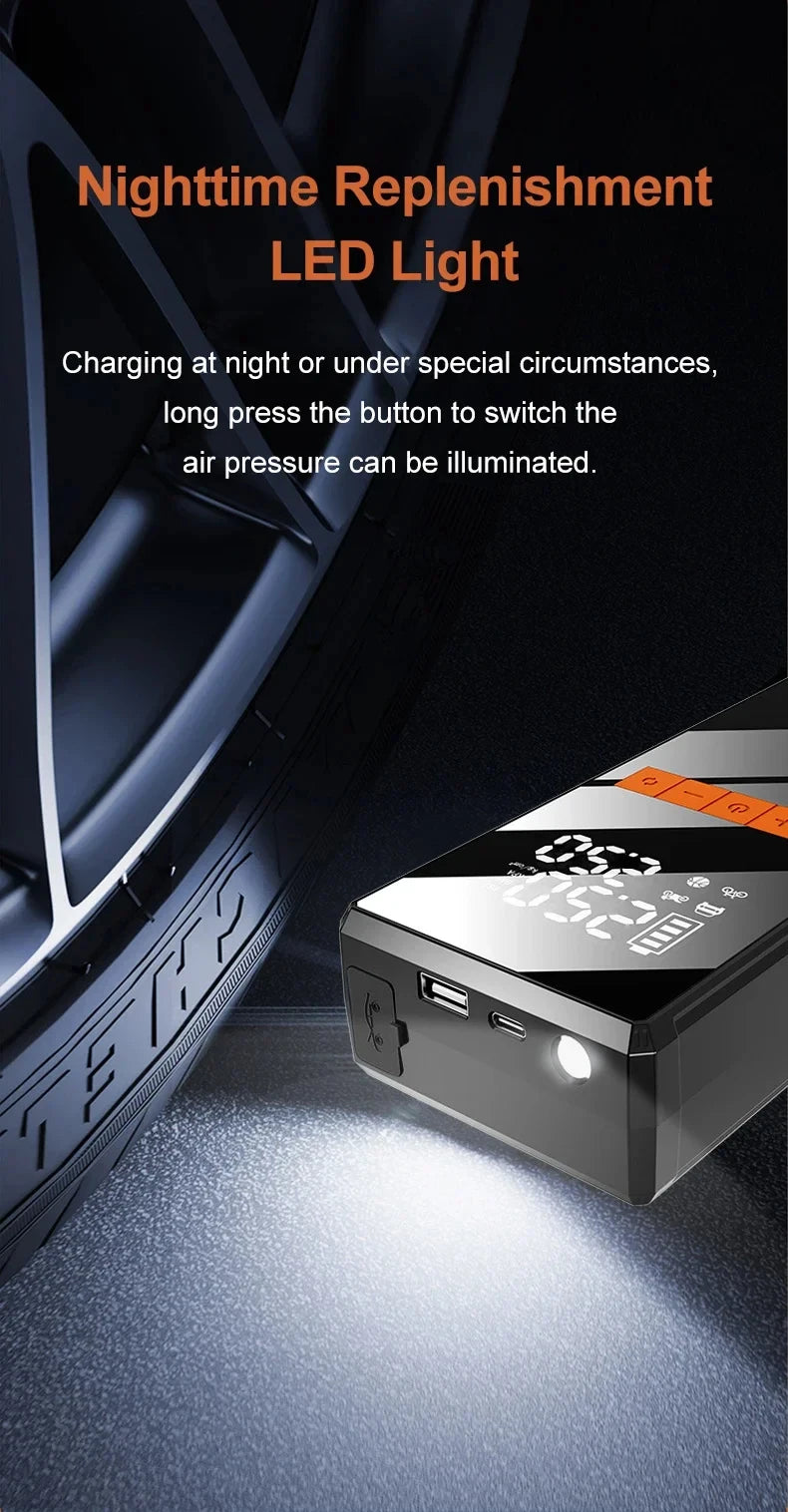 EAFC 1200A Car Jump Starter Air Pump Portable 2 in 1 Air Compressor Multi-function Tire Inflator Auto Portable Battery Starter