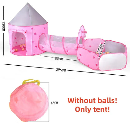 3 in 1 Integrated Play Set Consists of a Playhouse Tent Crawling Tunnel and Ball Pit It Adopts Foldable Lightweight Fabric