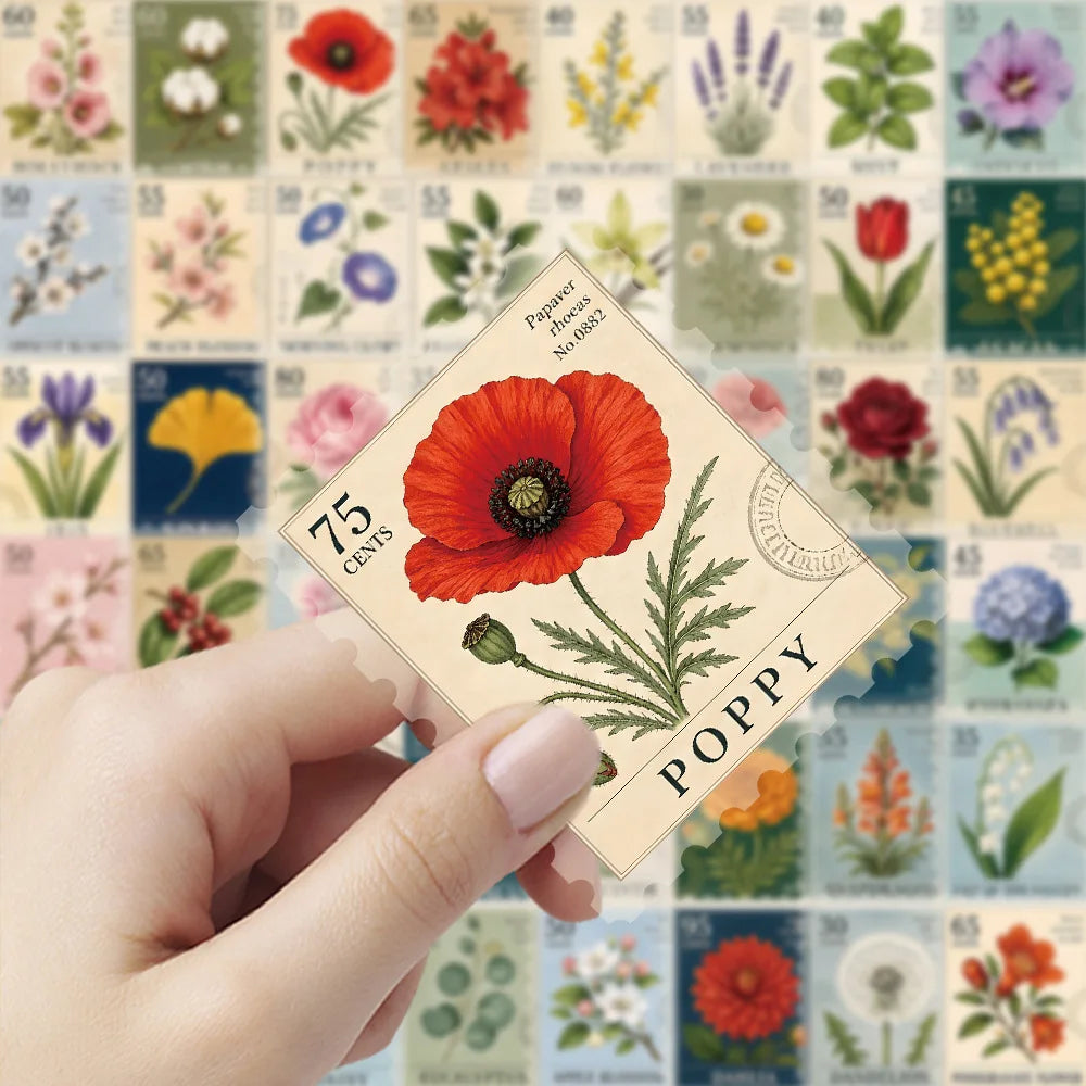 50PCS Plant Stamps Transparency Graffiti Stickers Creative Cartoon Decal Decoration Luggage Phone Cup Guitar Scrapbook Kid Toys