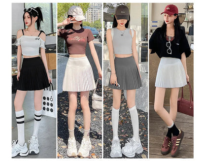 Korean Style Women Pleated A-line Skirts With Pants Mini Skirts Elastic Waist Casual High quality Summer A-line Skirts