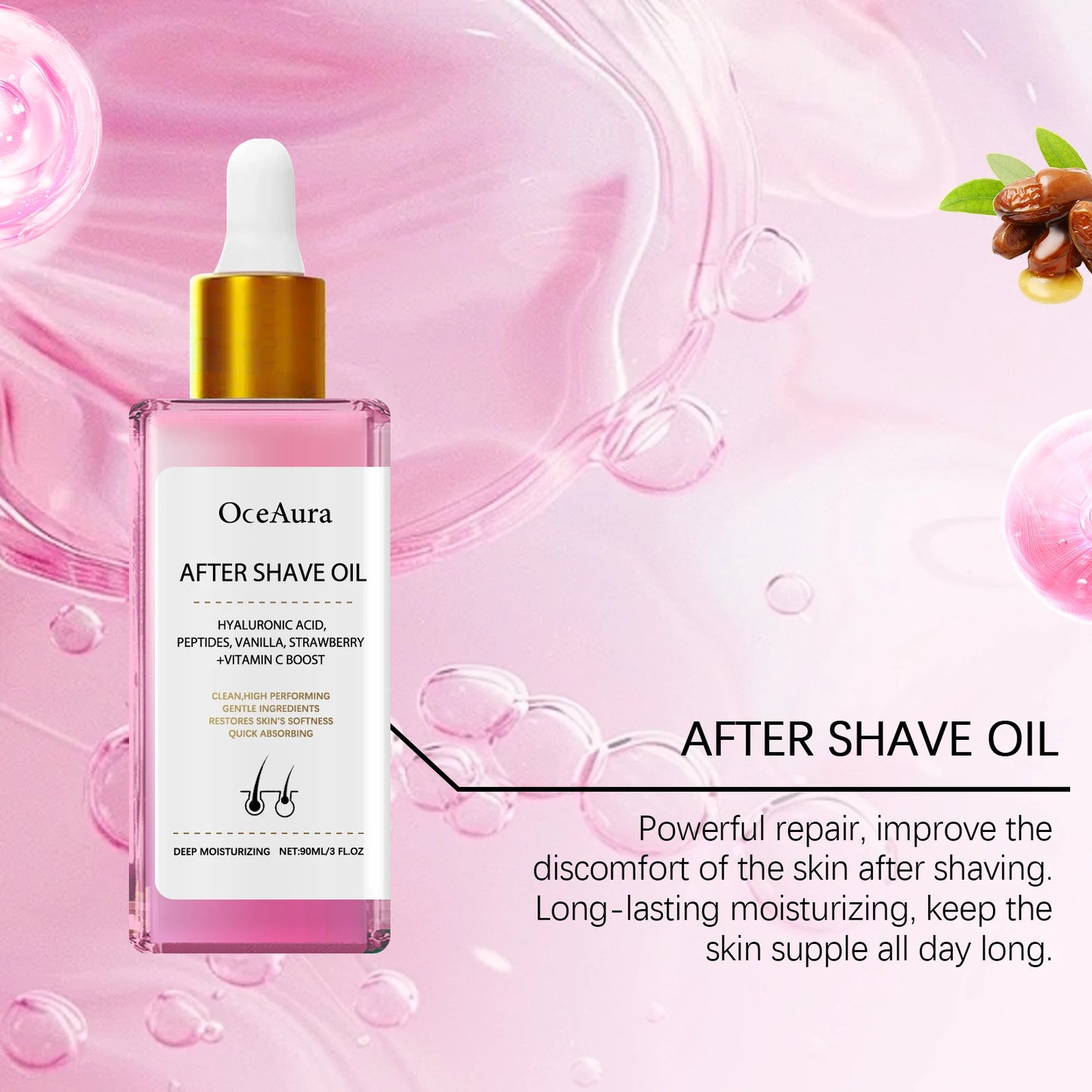 Strawberry Scented After Shave Oil - Soothing Post Hair Removal Essential Oil For Smooth Hydrated Skin, Non-Greasy Formula