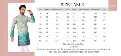 2025 Men Digital Printed Kurta Shirt Regular Fit Mandarin Collar Long Suitable All Occasions Such Wedding Hari Raya Aidilfitri