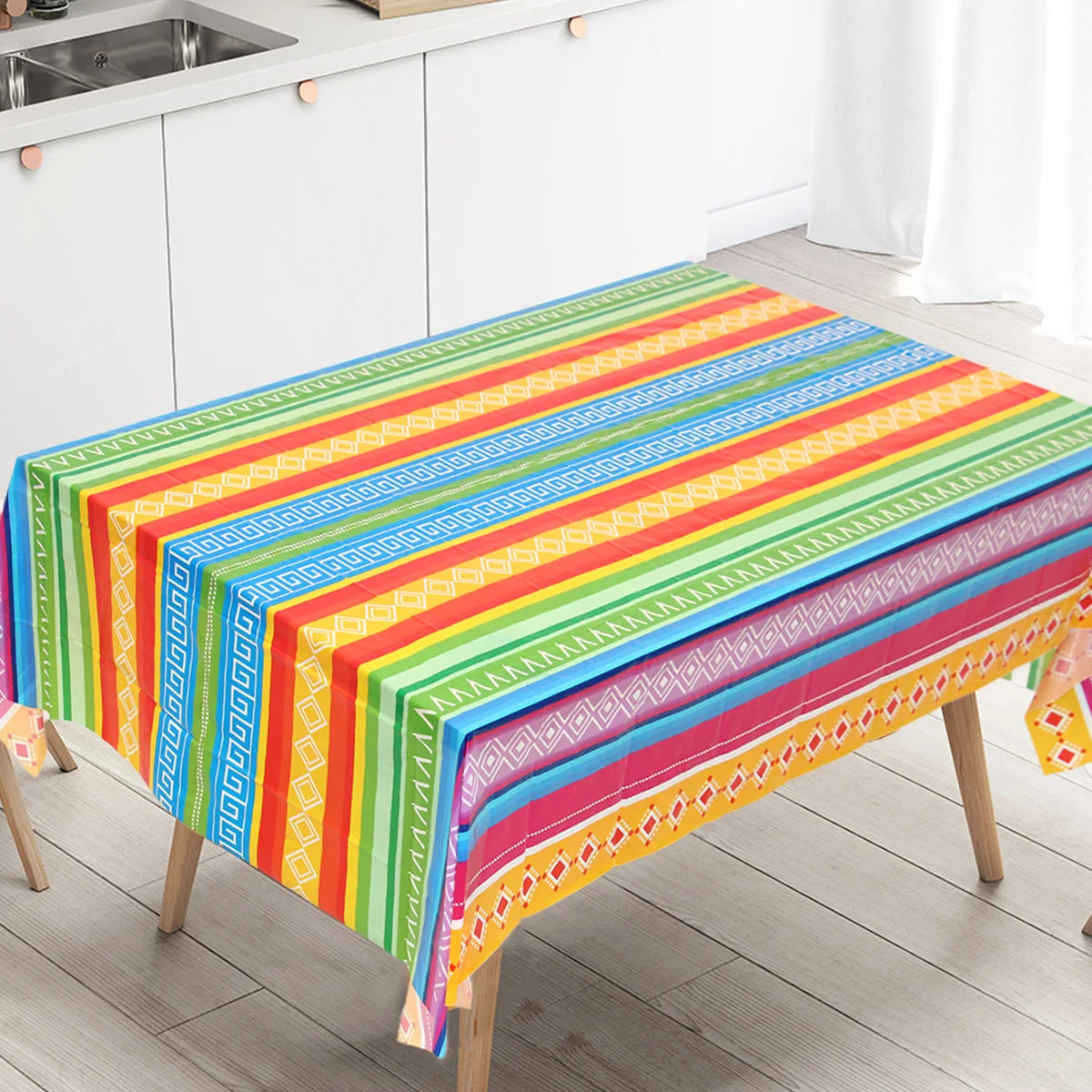 Mexican Stripes Plastic Tablecloth Holiday Party Decor Day of The Dead Waterproof Rectangle Tablecloth Mexican Fiesta Decoration