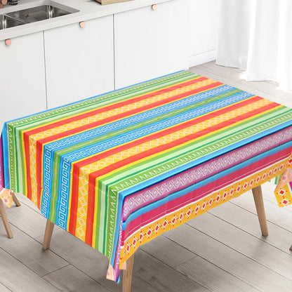 Mexican Stripes Plastic Tablecloth Holiday Party Decor Day of The Dead Waterproof Rectangle Tablecloth Mexican Fiesta Decoration