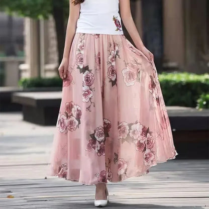 PTKPCC New Chiffon Floral Maxi Summer Skirt Women Long High Waist Holiday Dance Skirt Elegant Beach Boho Hot Sale  Skirts