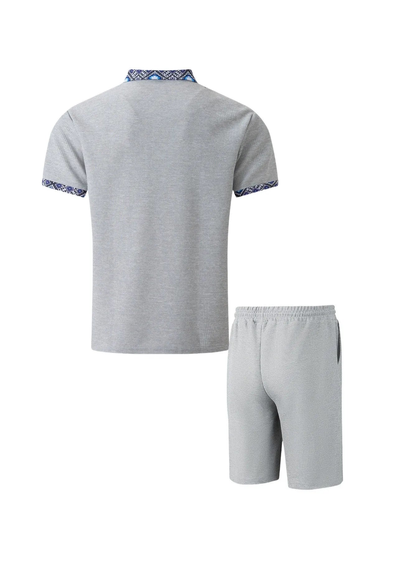 2026 Men Europe and the United States new summer Waffle solid color zip-up lapel short-sleeve suit shorts two sets
