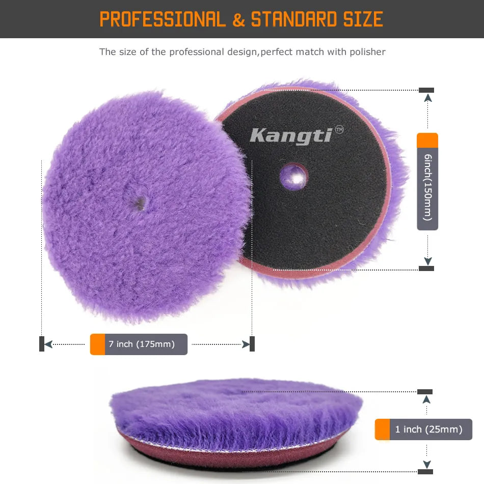 Kangti 5"(125mm)/6"(150mm) High Density Lambs Wool Polishing Pad for Car Waxing Buffing Finishing