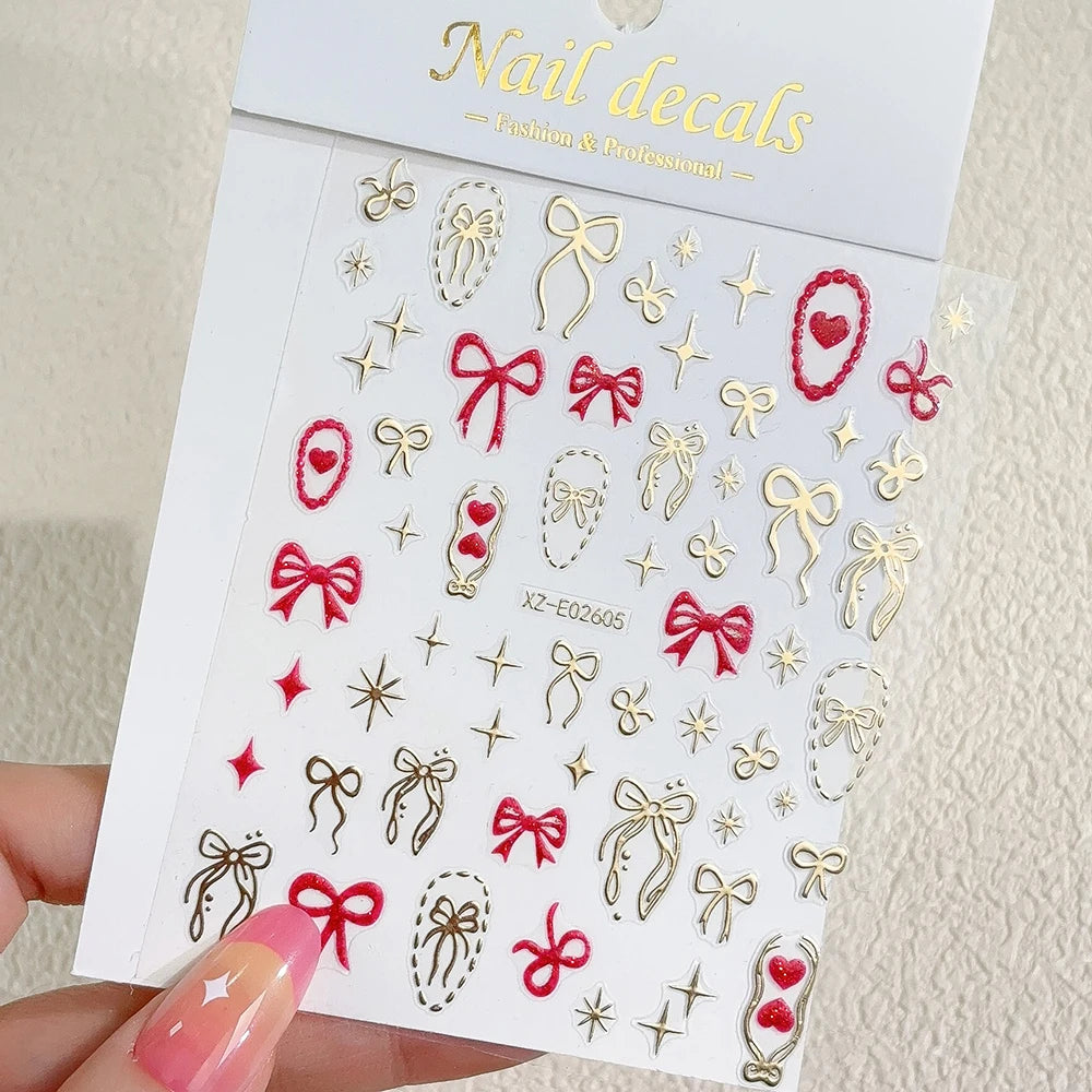 3D Valentine's Day Love Heart Nail Art Sticker Red White Cross Stars Self-Adhesive Nail Decals 8*10cm Kawaii Heart Nail Sticker