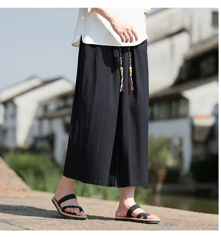 Men Loose Fit Shorts Summer Breathable Casual Pants Wide Leg Linen Cotton Plus Size5XL Comfortable Outdoor Harajuku Trousers Men