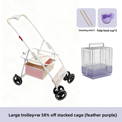 Foldable Lightweight Parrot Stroller Outdoor Travel Pet Carrier with Storage Space