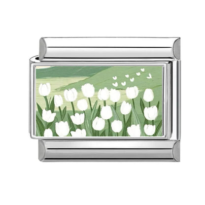 2025 Women's Fashion Colorful Flowers Oil Painting Style Series Italian Charms Fit 9mm Stainless Steel Bracelet DIY Jewelry Gift