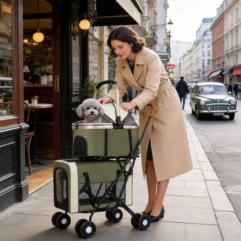 Travel Stroller Foldable Double Detachable Portable Carrier Pet Stroller for 2 Small Medium Dogs Cats Stroller Pet Supplies