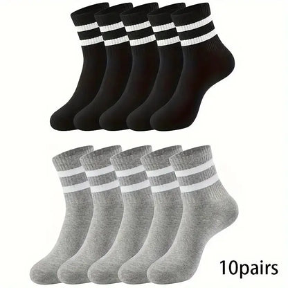 6/10/15/20 Pairs Men Socks Spring Autumn Casual Black White Striped Socks Breathable Mid Tube Sock High-quality Round Neck Socks