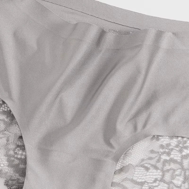 3pcs Lace Women's Panties French Seamless Underwear Female Ice Silk Briefs Solid Color Breathable Underpants Lingerie
