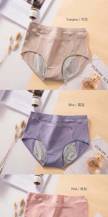 4Pcs Women's Menstrual Panties Physiological Pants Leak Proof Underwear Ladies Period Panty High Waist Cotton Briefs Lingerie