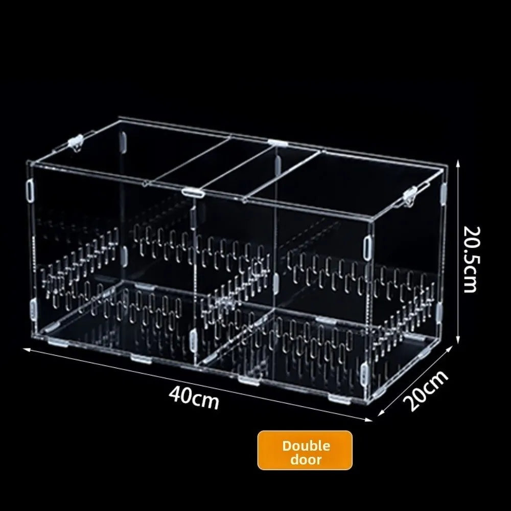 Acrylic Jumping Spider Enclosure 2 Doors Transparent Reptile Feeding Cage Ventilated Design Escape-proof Reptile Habitat