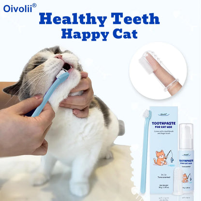 Tuna Flavored Cat Toothpaste Safe Formula With Toothbrush And Finger Brush For Daily Teeth Cleaning And Pet Dental Grooming