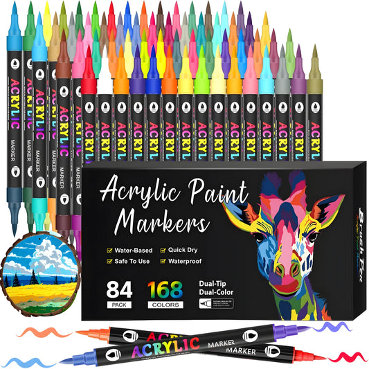Acrylic Paint Markers,Dual tips Dual Color Pens for Rock Painting,Canvas,Wood,Glass,Ceramic,Fabric,Plastic,Egg.Soft Brush Tips