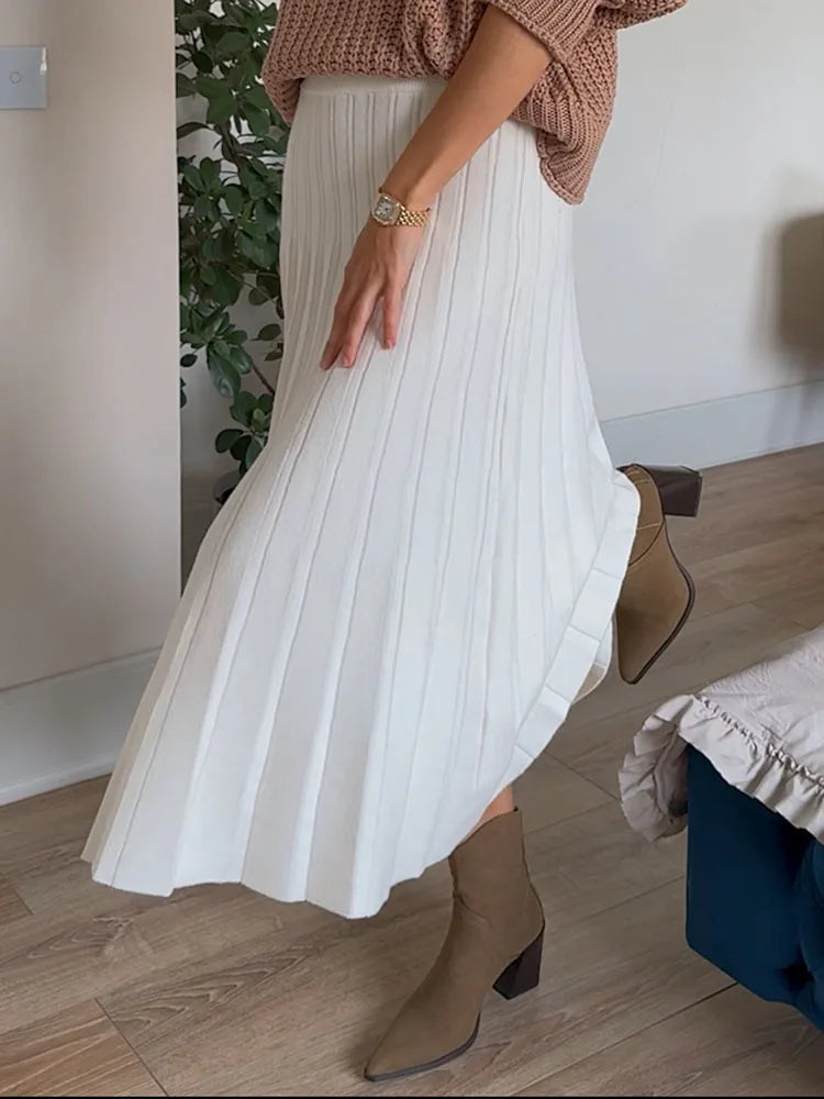 Autumn Knit White Mini Pleated Skirts For Women A Line Skirt Gray High Waist Women Knitted Pleated Short Skirts Korean Fashion