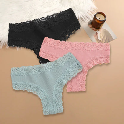 3Pcs/set Women Cotton Lace Panties Floral Intimate Underwear Trendy Patchwork Lace Briefs Female Soft Underpants Lingerie S-XL