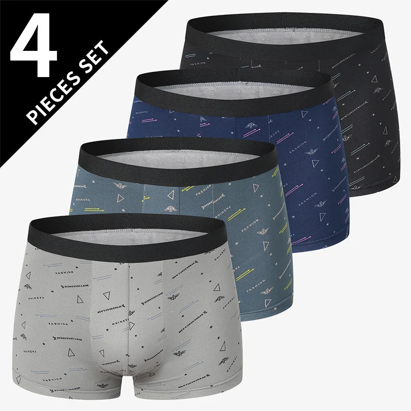 4/10piece Set Of European And American Men's Fashionable Printed Boxer Shorts Loose Oversized Elastic Waist Underwear Base Short