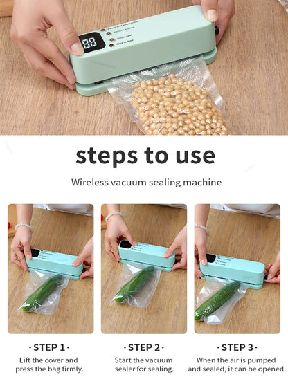 Vacuum Sealer Portable Mini Food Sealer USB Rechargeable Wireless Food Package Plastic Bags Automatic Vacuum Sealing Machine